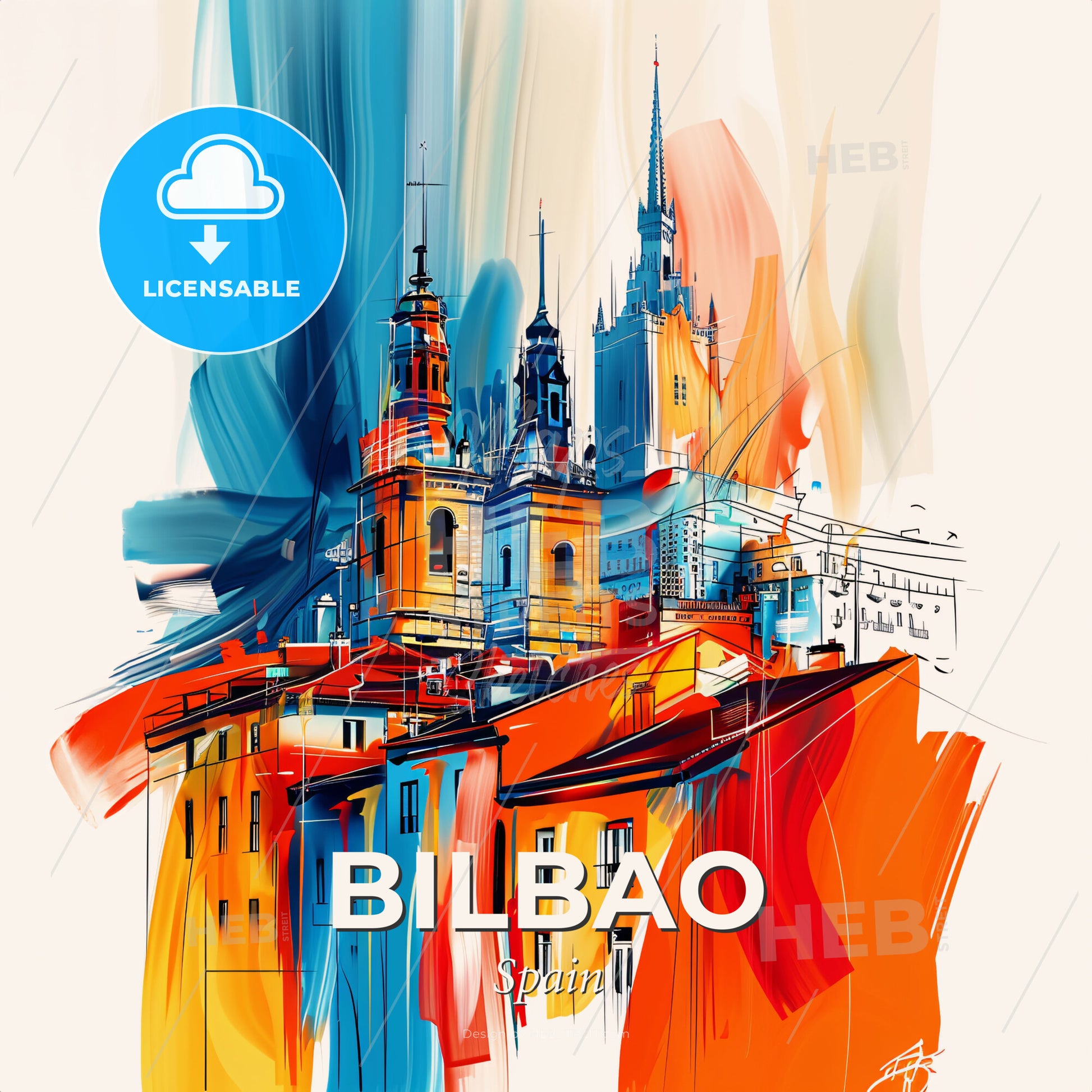 Vibrant Bilbao, Spain - A Painting Of A Building - Square format print template
