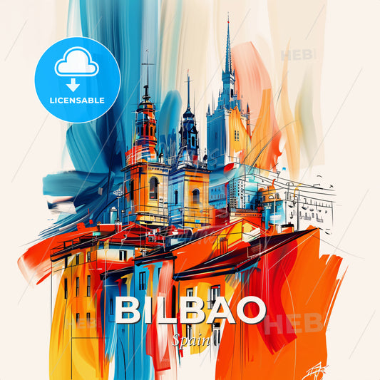 Vibrant Bilbao, Spain - A Painting Of A Building - Square format print template