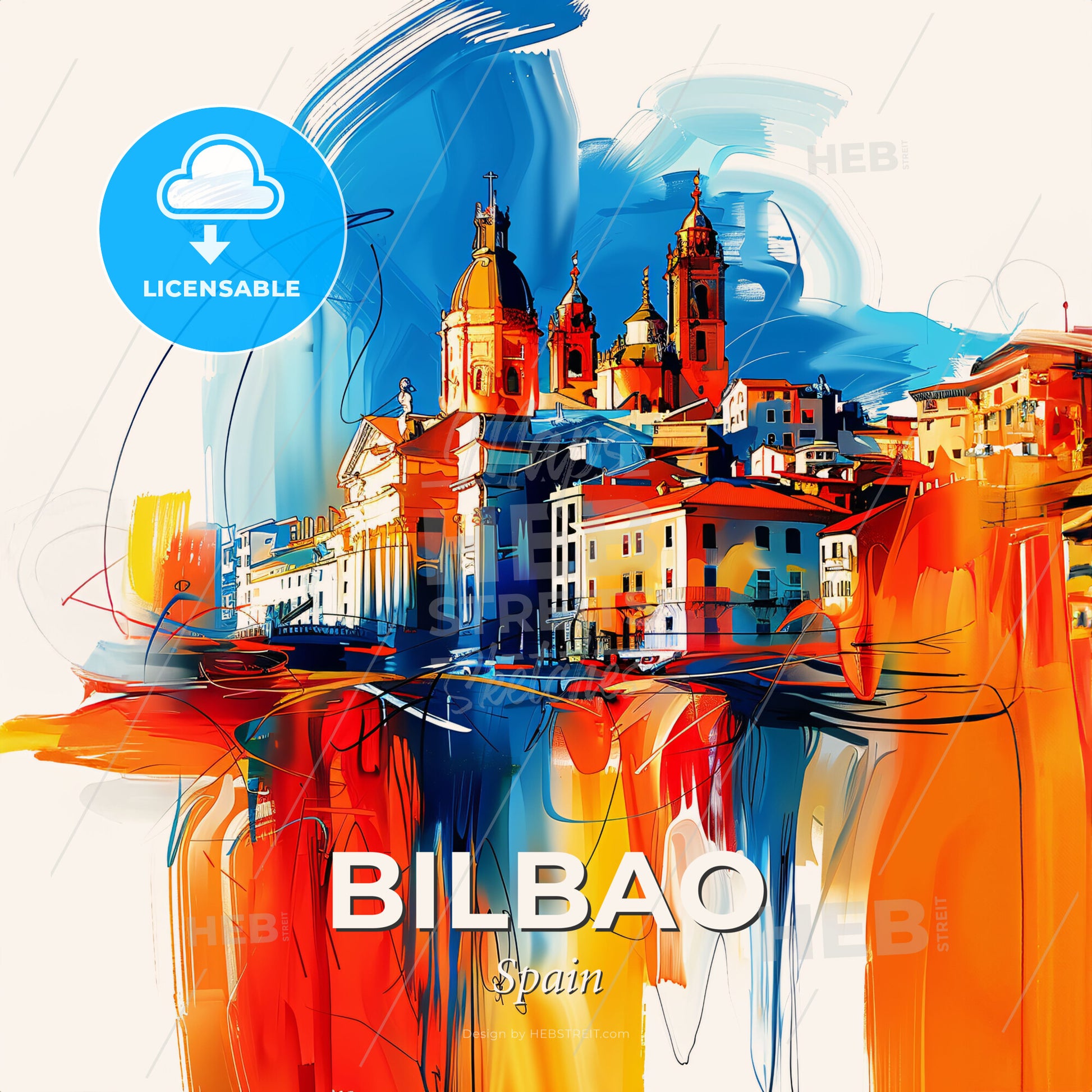 Vibrant Bilbao, Spain - A Painting Of A City - Square format print template