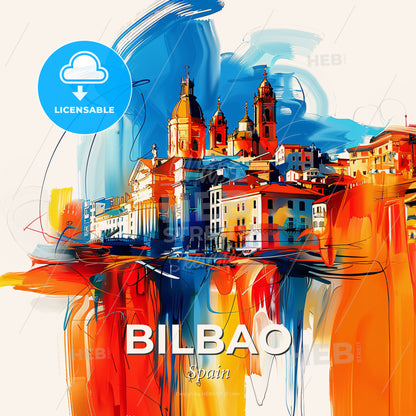 Vibrant Bilbao, Spain - A Painting Of A City - Square format print template