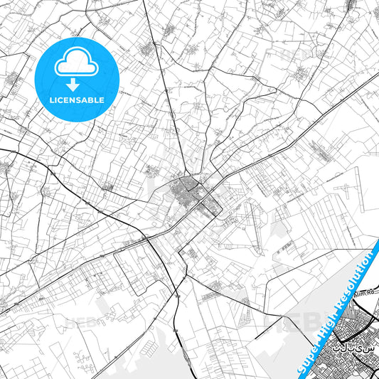 Bilbays, Egypt light map with streetnames, citynames and districts