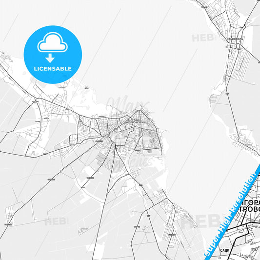 Bilhorod-Dnistrovskyi, Ukraine light map with streetnames, citynames and districts