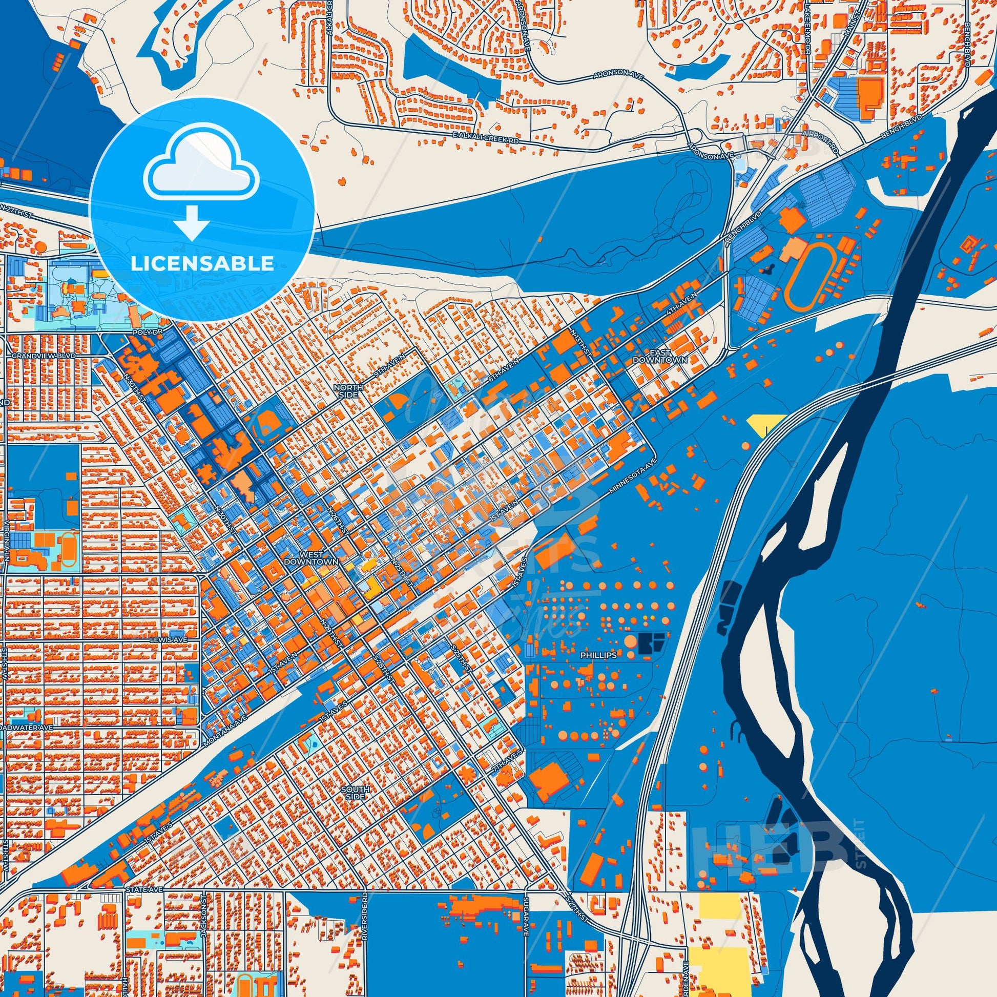 Colorful Billings Street Map with Labels and Buildings