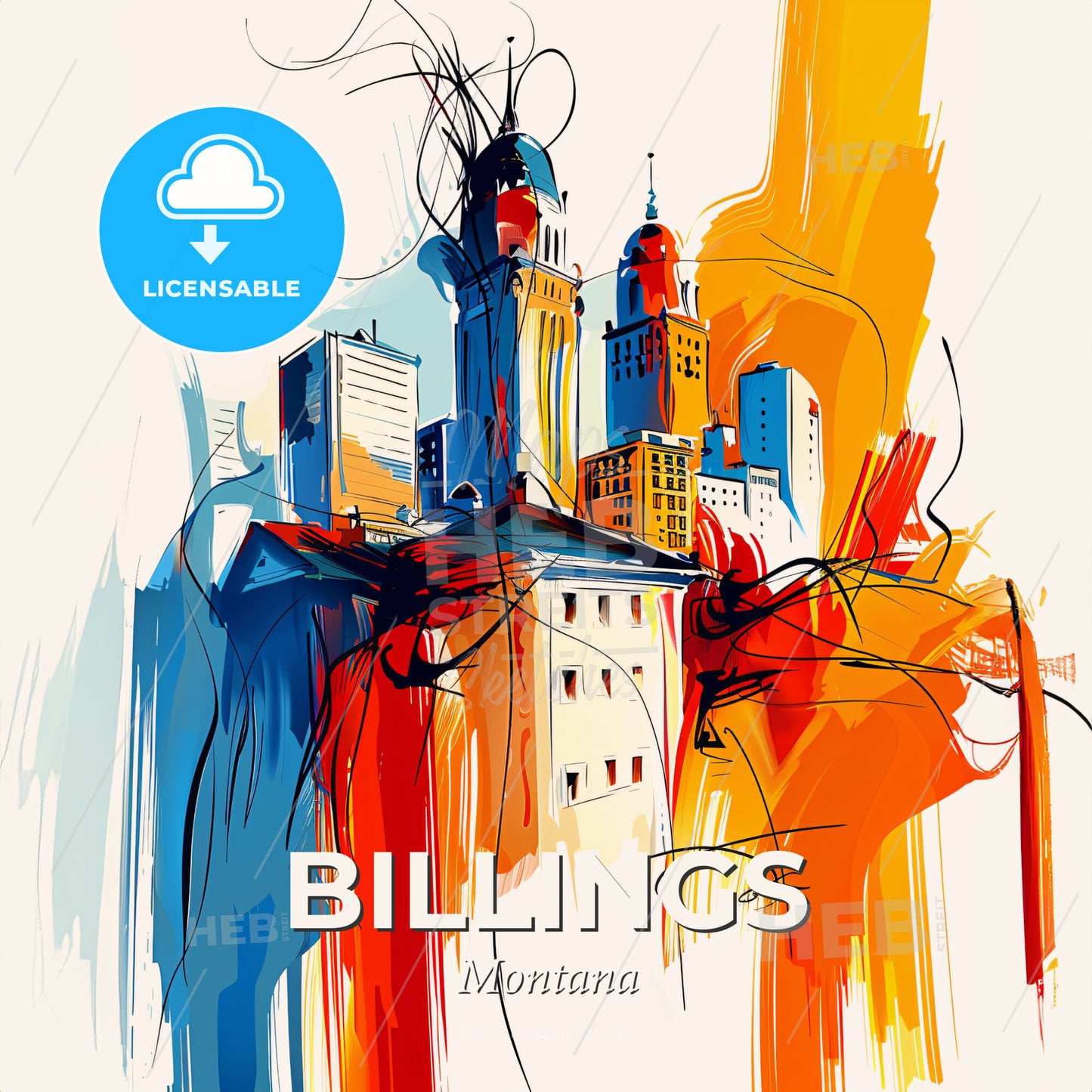 Vibrant Billings, Montana - A Painting Of A City - Square format print template