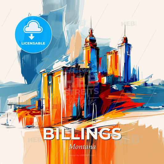Vibrant Billings, Montana - A Painting Of A City - Square format print template
