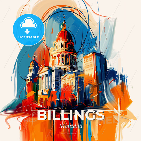 Vibrant Billings, Montana - A Painting Of A Building - Square format print template