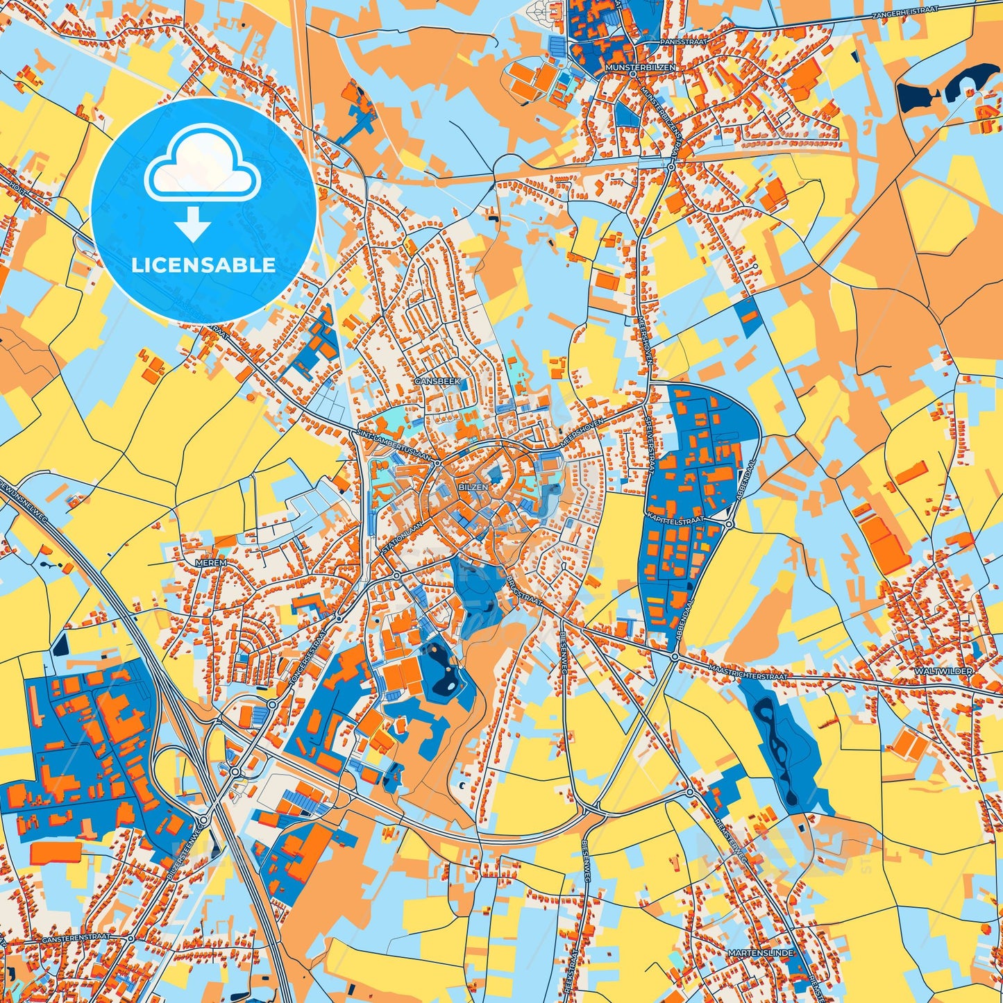 Colorful Bilzen Street Map with Labels and Buildings