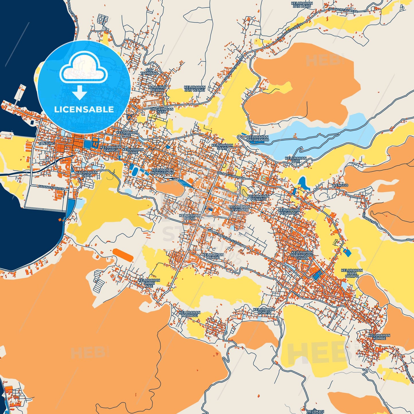 Colorful Bima Street Map with Labels and Buildings