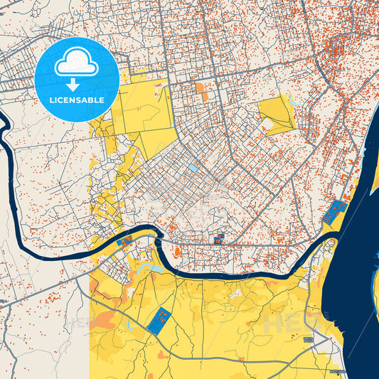 Colorful Bimbo Street Map with Labels and Buildings