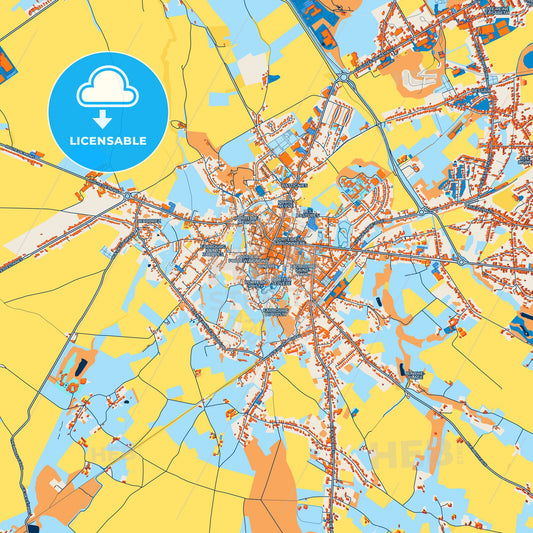 Colorful Binche Street Map with Labels and Buildings
