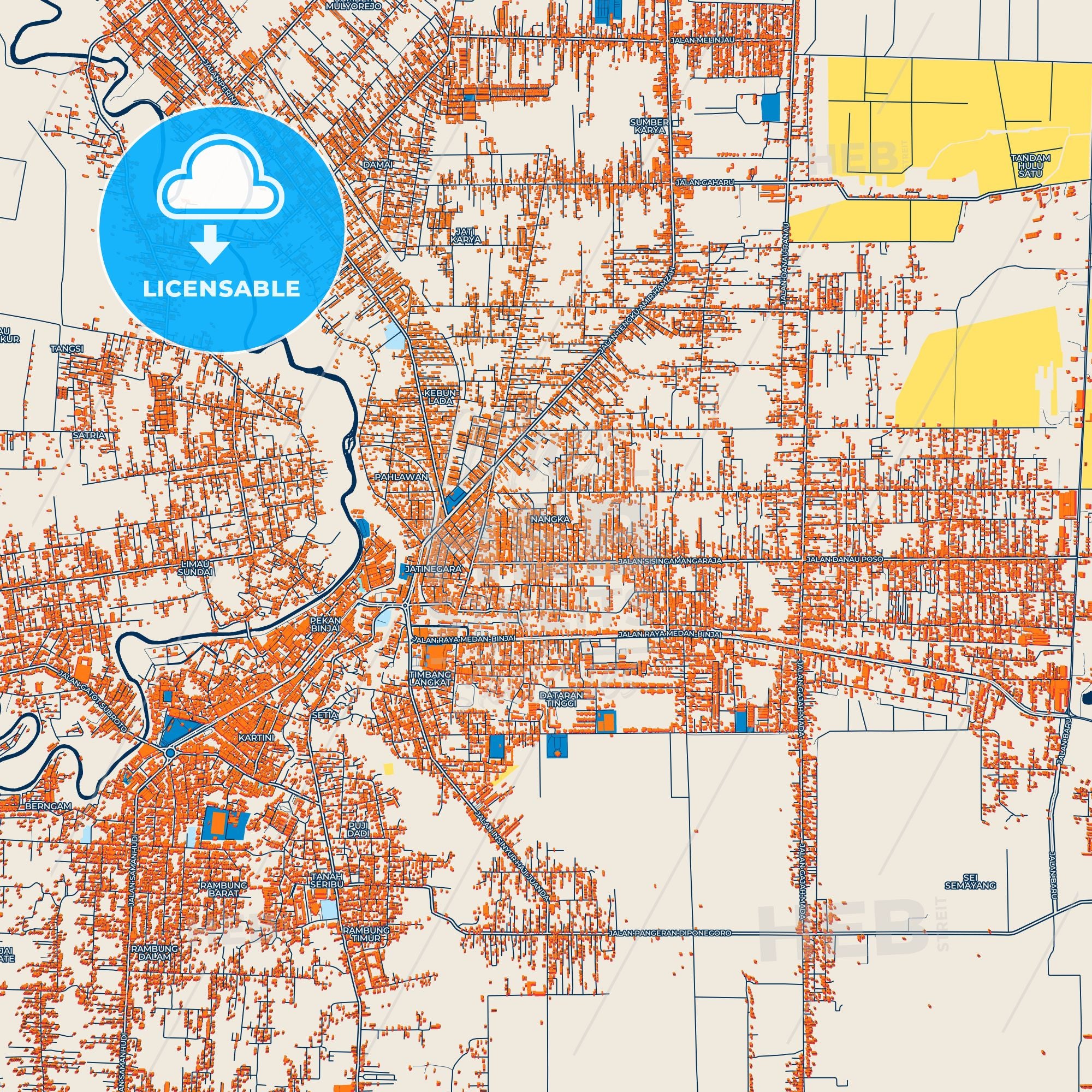 Colorful Binjai Street Map With Labels And Buildings – HEBSTREITS