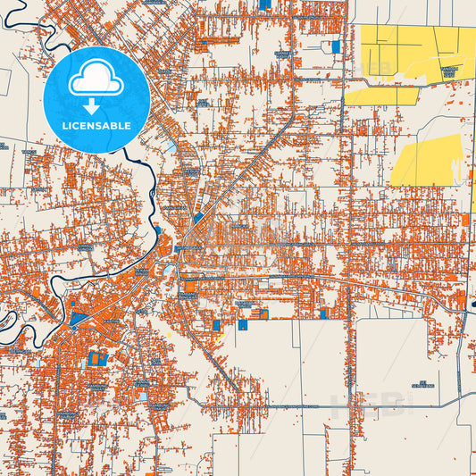 Colorful Binjai Street Map with Labels and Buildings
