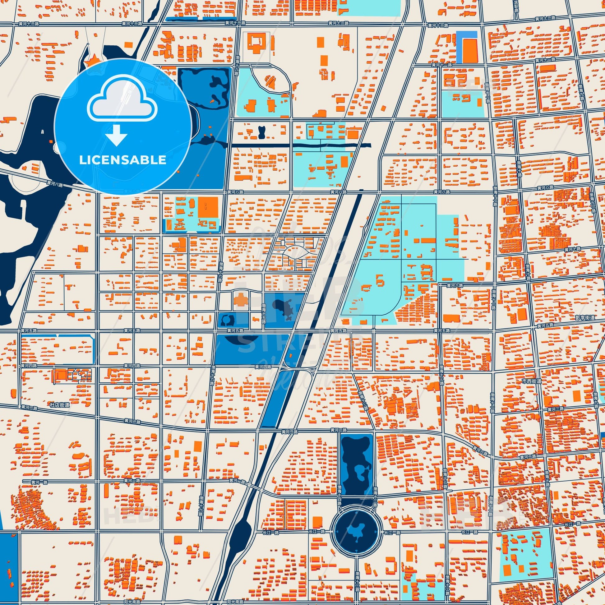 Colorful Binzhou Street Map with Labels and Buildings