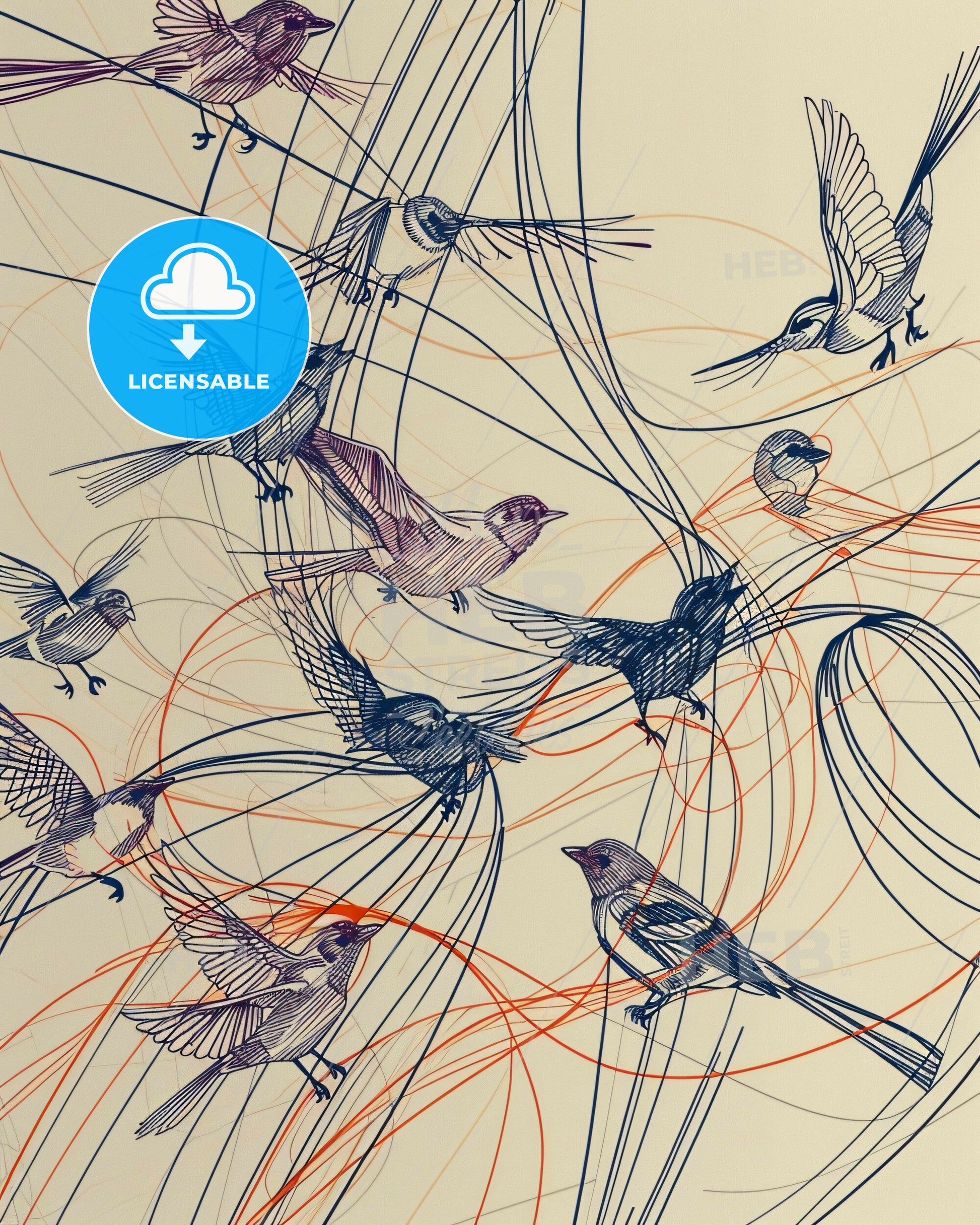 Minimalist Birds in Flight on Beige - A group of birds flying in a circle