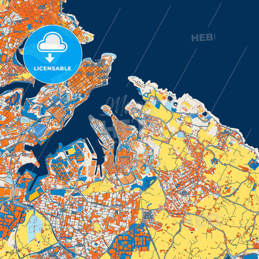 Colorful Birgu Street Map with Labels and Buildings