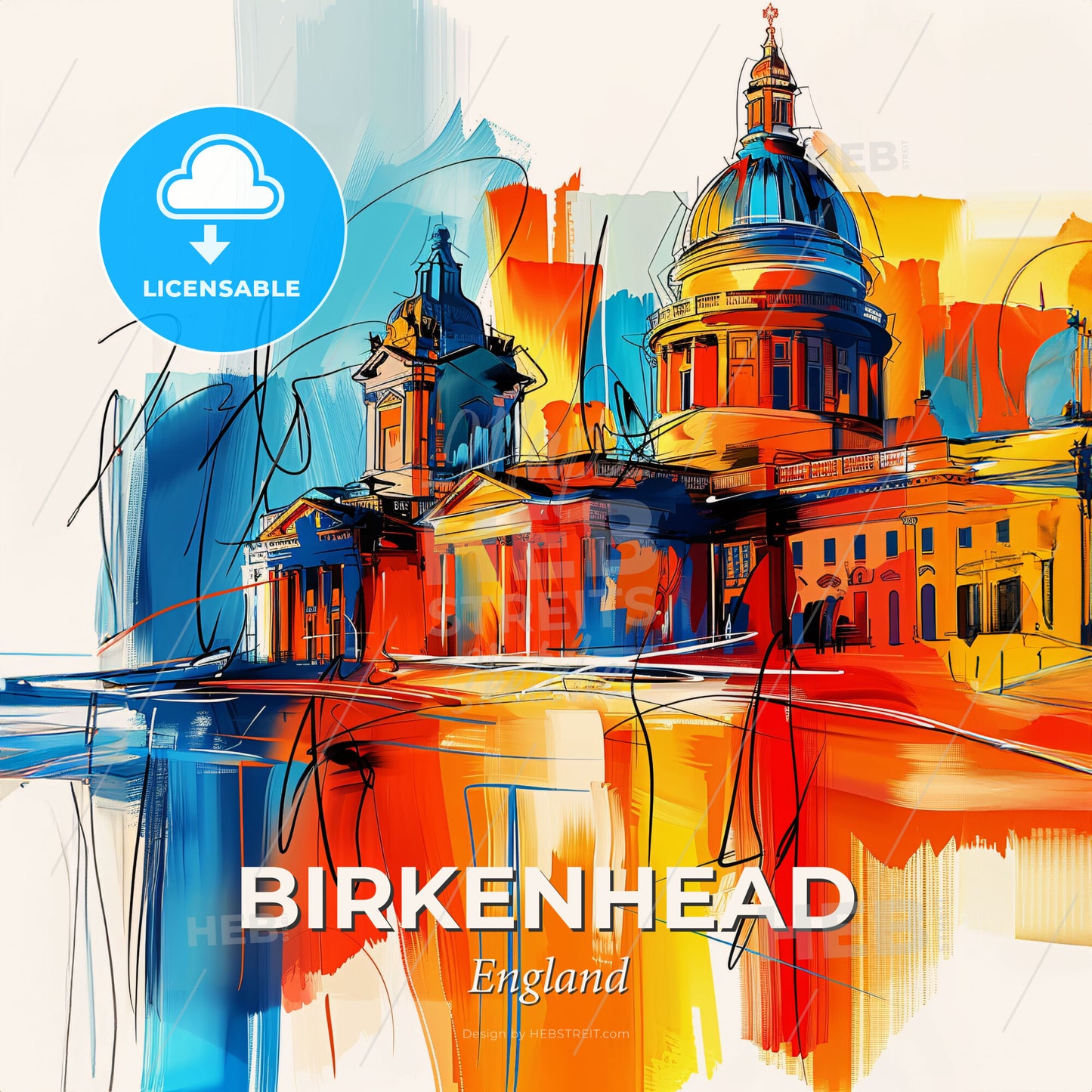 Vibrant Birkenhead, England - A Painting Of A Building With A Dome And A Colorful Background - Square format print template