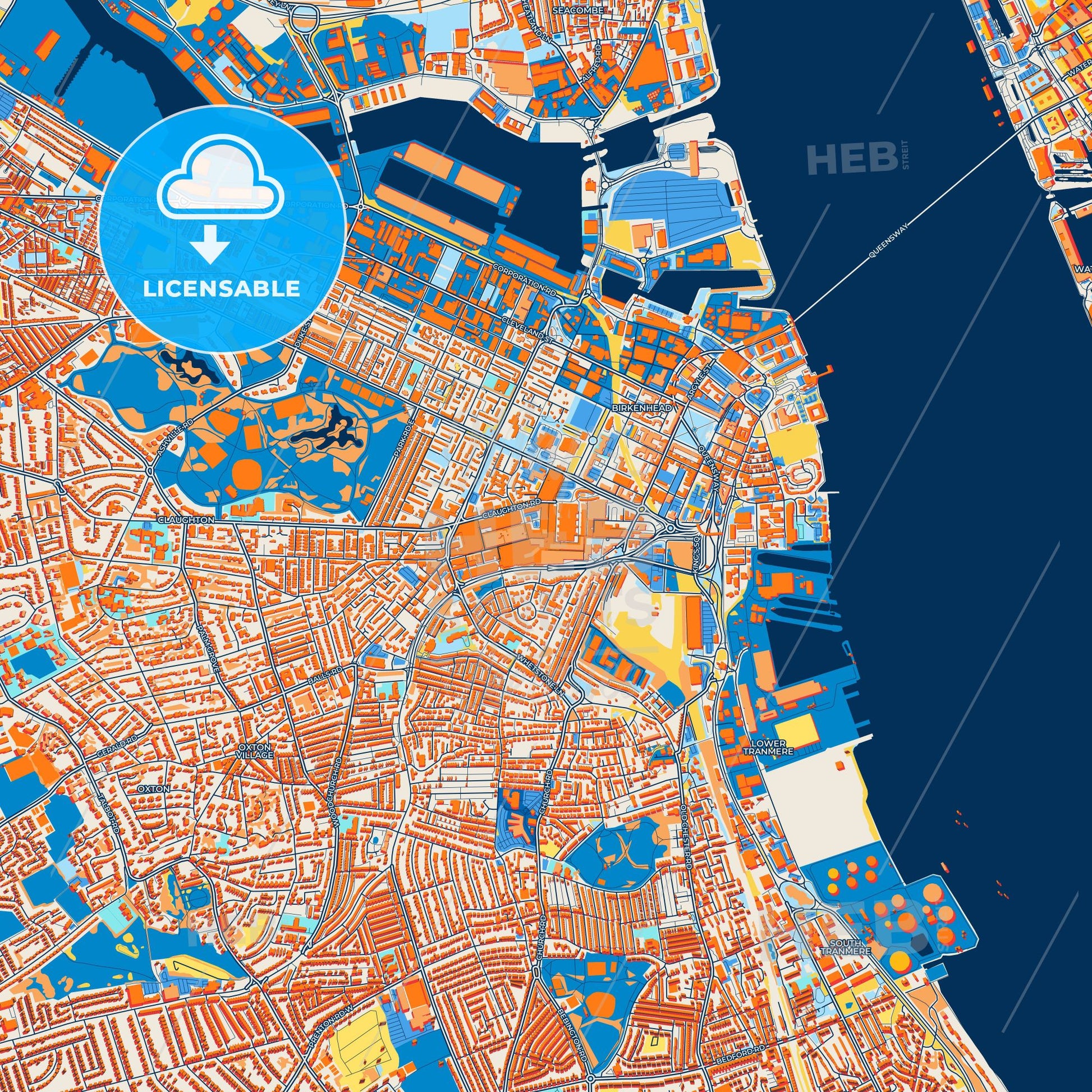 Colorful Birkenhead Street Map with Labels and Buildings