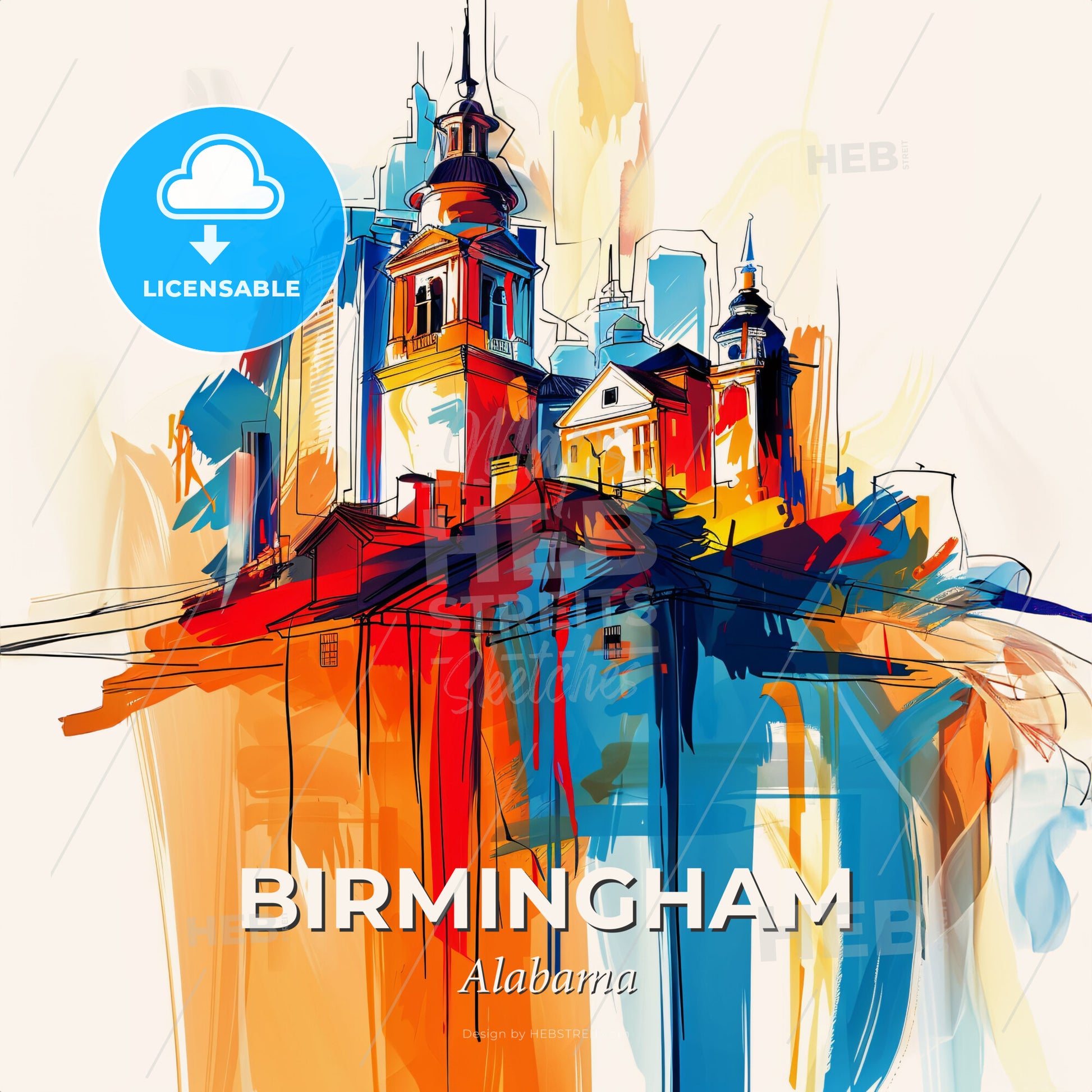 Vibrant Birmingham, Alabama - A Colorful Painting Of A Building - Square format print template