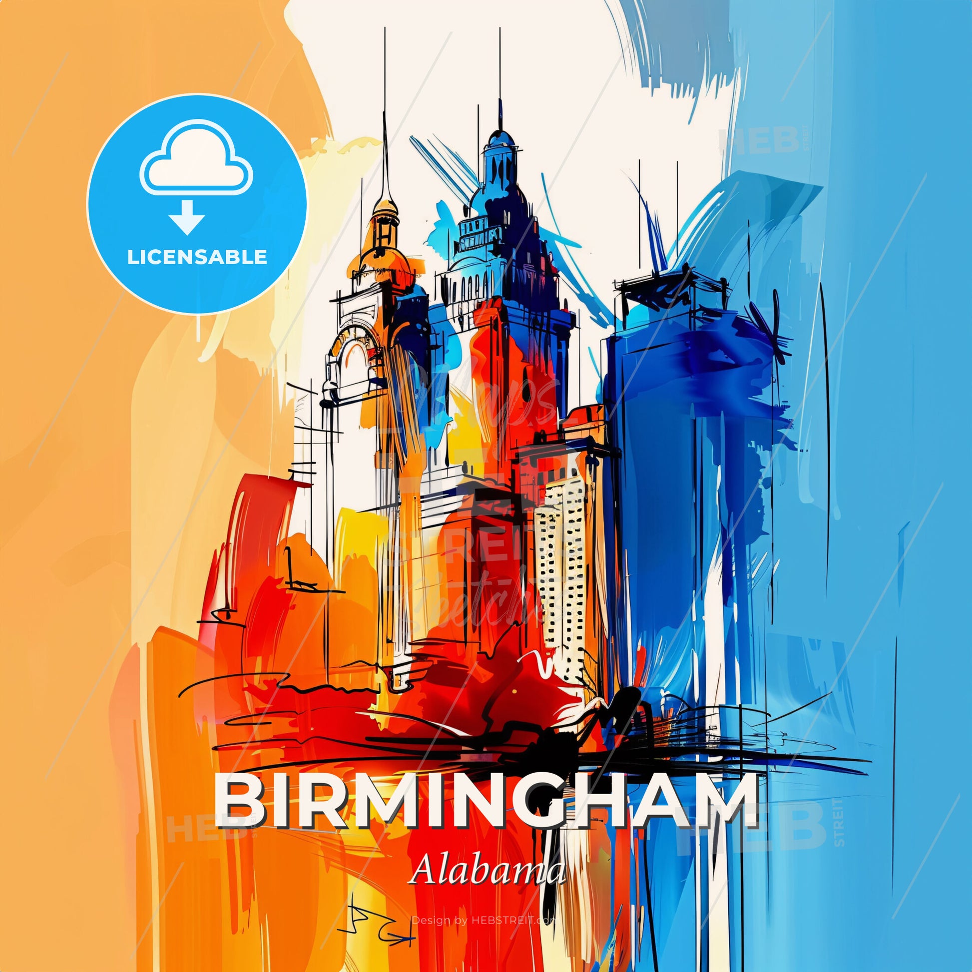 Vibrant Birmingham, Alabama - A Painting Of A City - Square format print template