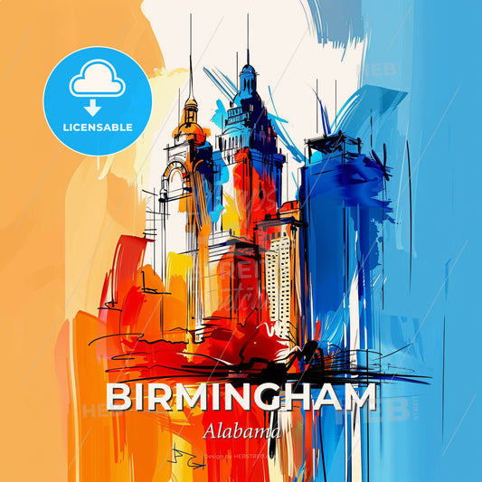 Vibrant Birmingham, Alabama - A Painting Of A City - Square format print template