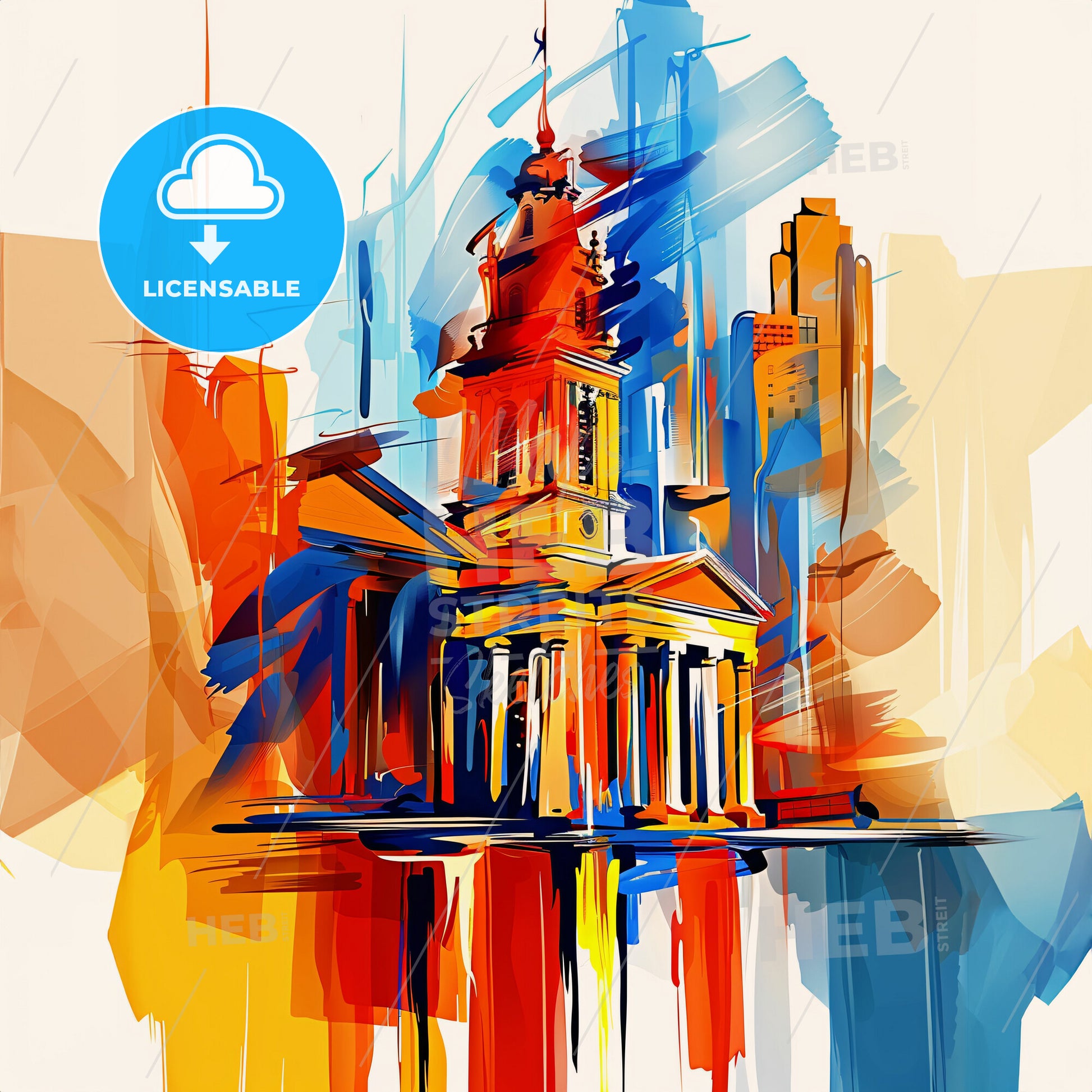 Vibrant Birmingham, Alabama - A Painting Of A Building With A Tower And A City Skyline