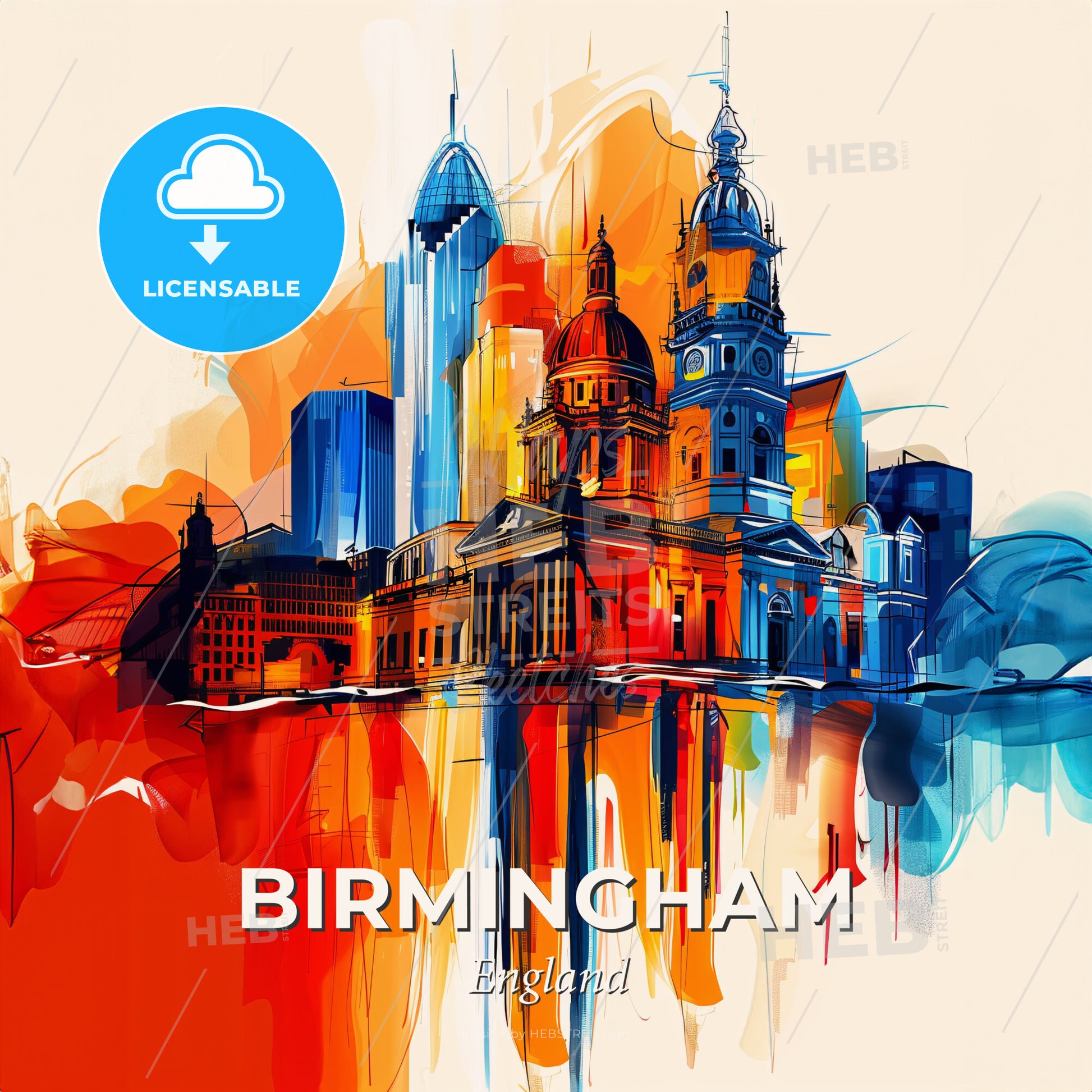 Vibrant Birmingham, England - A Painting Of A City - Square format print template