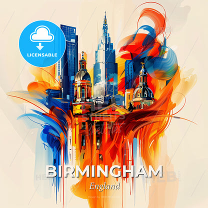 Vibrant Birmingham, England - A Colorful Painting Of A City - Square format print template