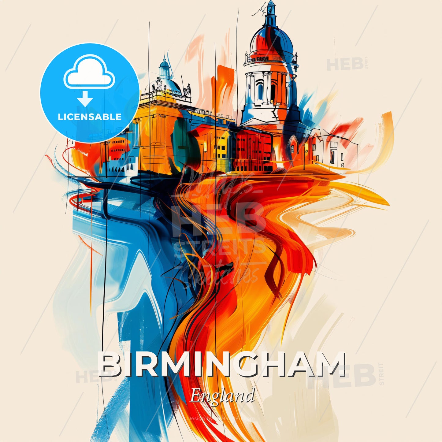 Vibrant Birmingham, England - A Colorful Painting Of A Building - Square format print template