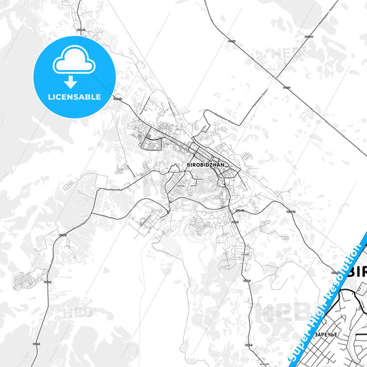 Birobidzhan, Russia light map with streetnames, citynames and districts