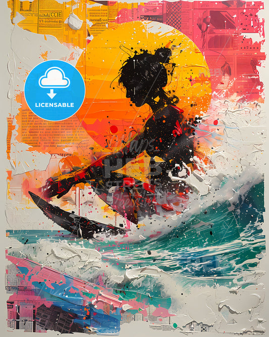 Birth of Venus Screen Print Trash Pop Art Painting Vibrant Surfing Woman