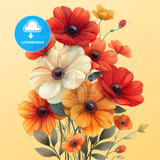 Artful Birthday Postcard Flowers Bouquet Red Orange Yellow Hues