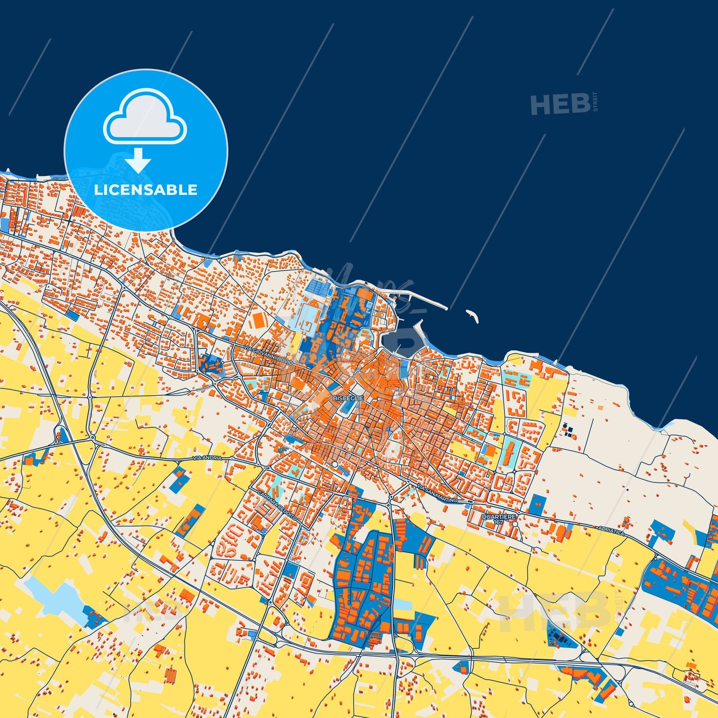 Colorful Bisceglie Street Map with Labels and Buildings