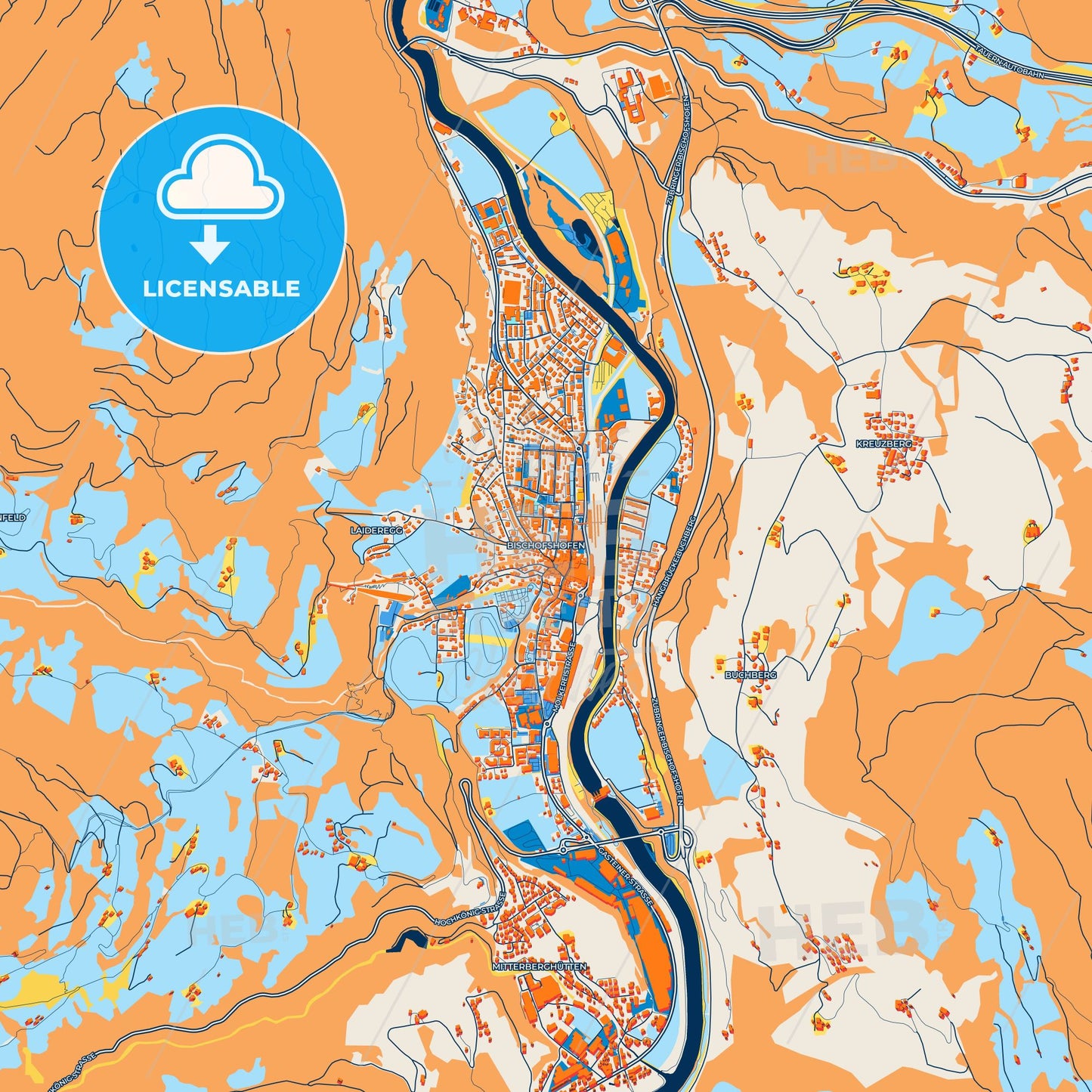 Colorful Bischofshofen Street Map with Labels and Buildings