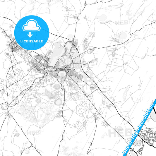Bishoftu, Ethiopia light map with streetnames, citynames and districts