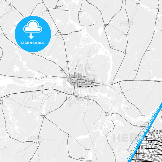 Bismil, Turkey light map with streetnames, citynames and districts