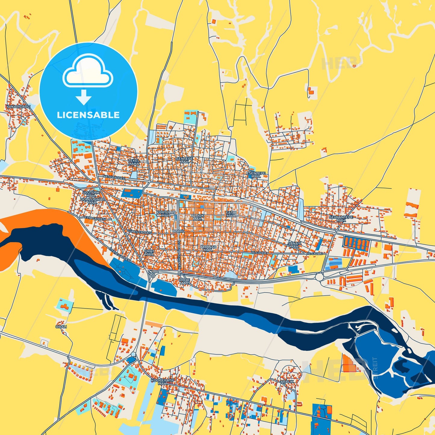 Colorful Bismil Street Map with Labels and Buildings