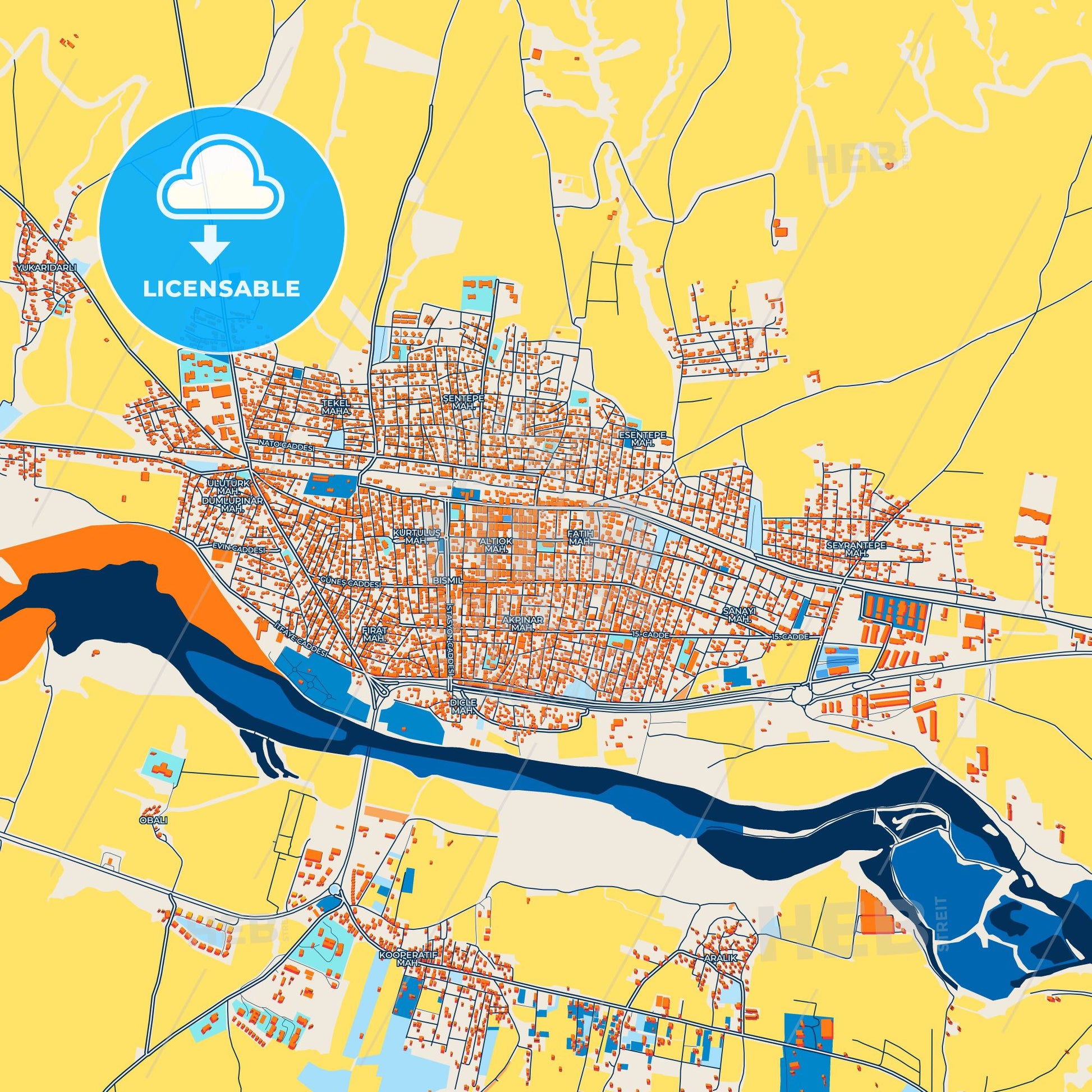 Colorful Bismil Street Map with Labels and Buildings