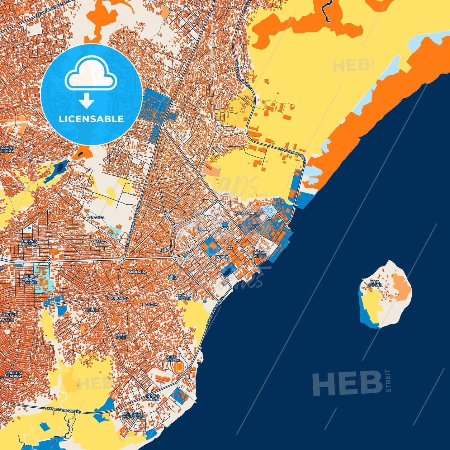 Colorful Bissau Street Map with Labels and Buildings