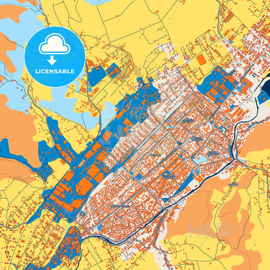 Colorful Bistrița Street Map with Labels and Buildings