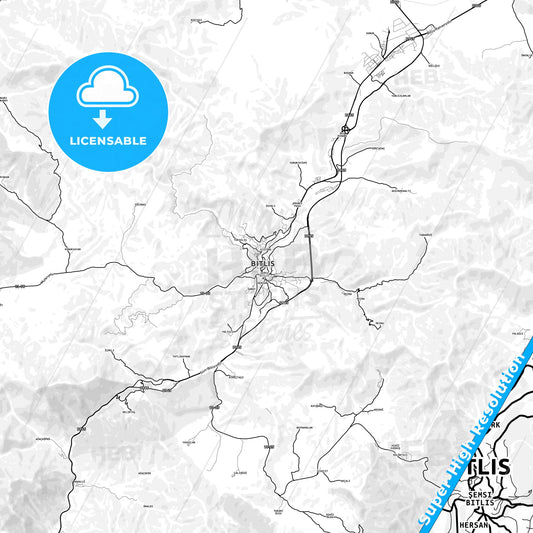 Bitlis, Turkey light map with streetnames, citynames and districts
