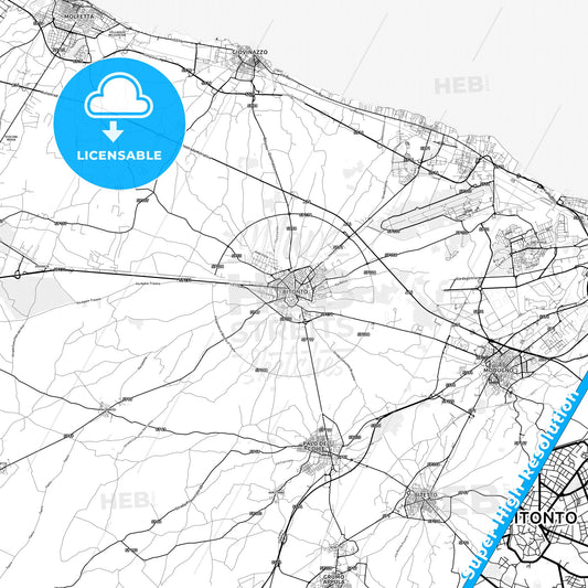 Bitonto, Italy light map with streetnames, citynames and districts