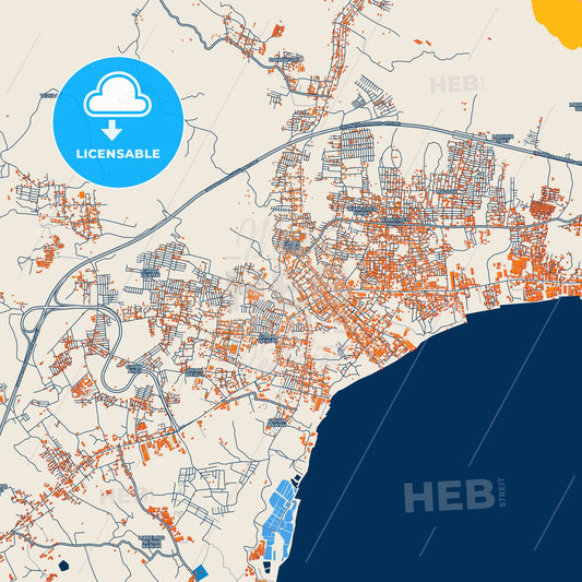 Colorful Bitung Street Map with Labels and Buildings