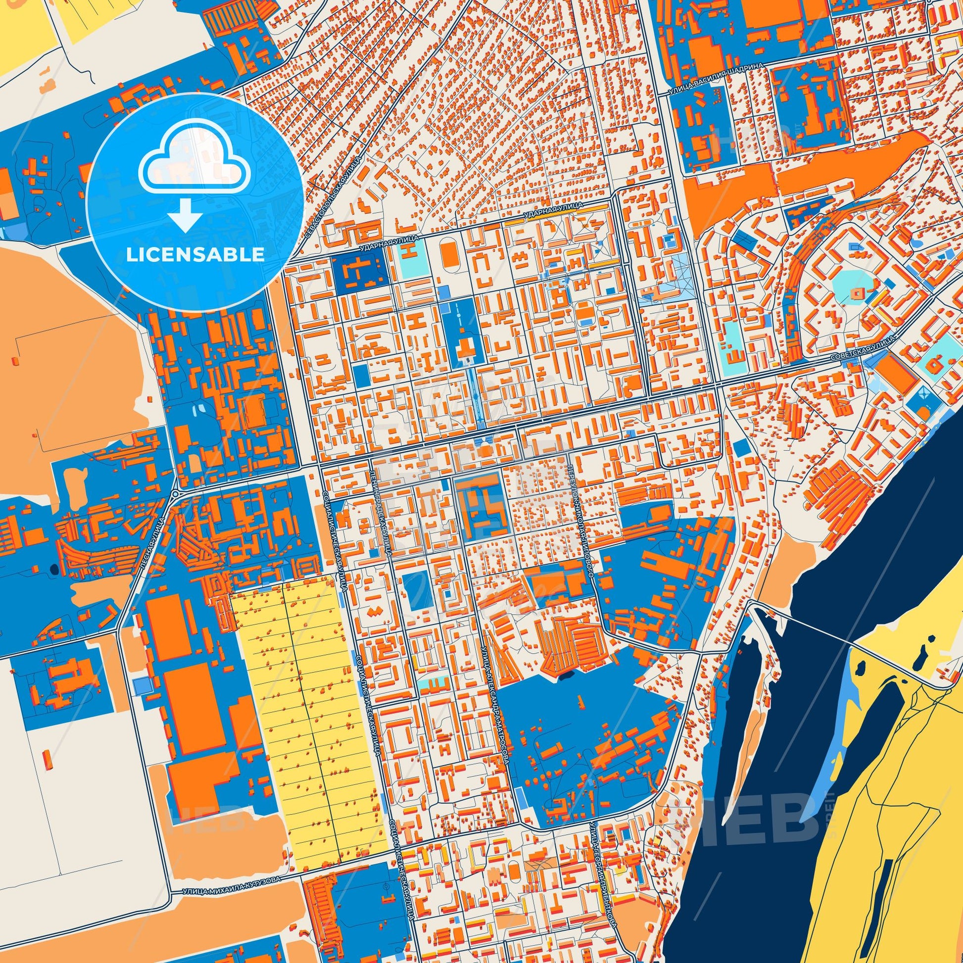 Colorful Biysk Street Map with Labels and Buildings