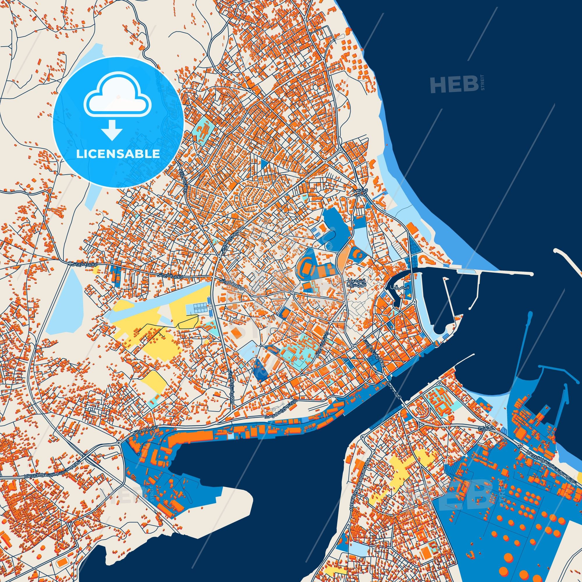 Colorful Bizerte Street Map With Labels And Buildings – HEBSTREITS