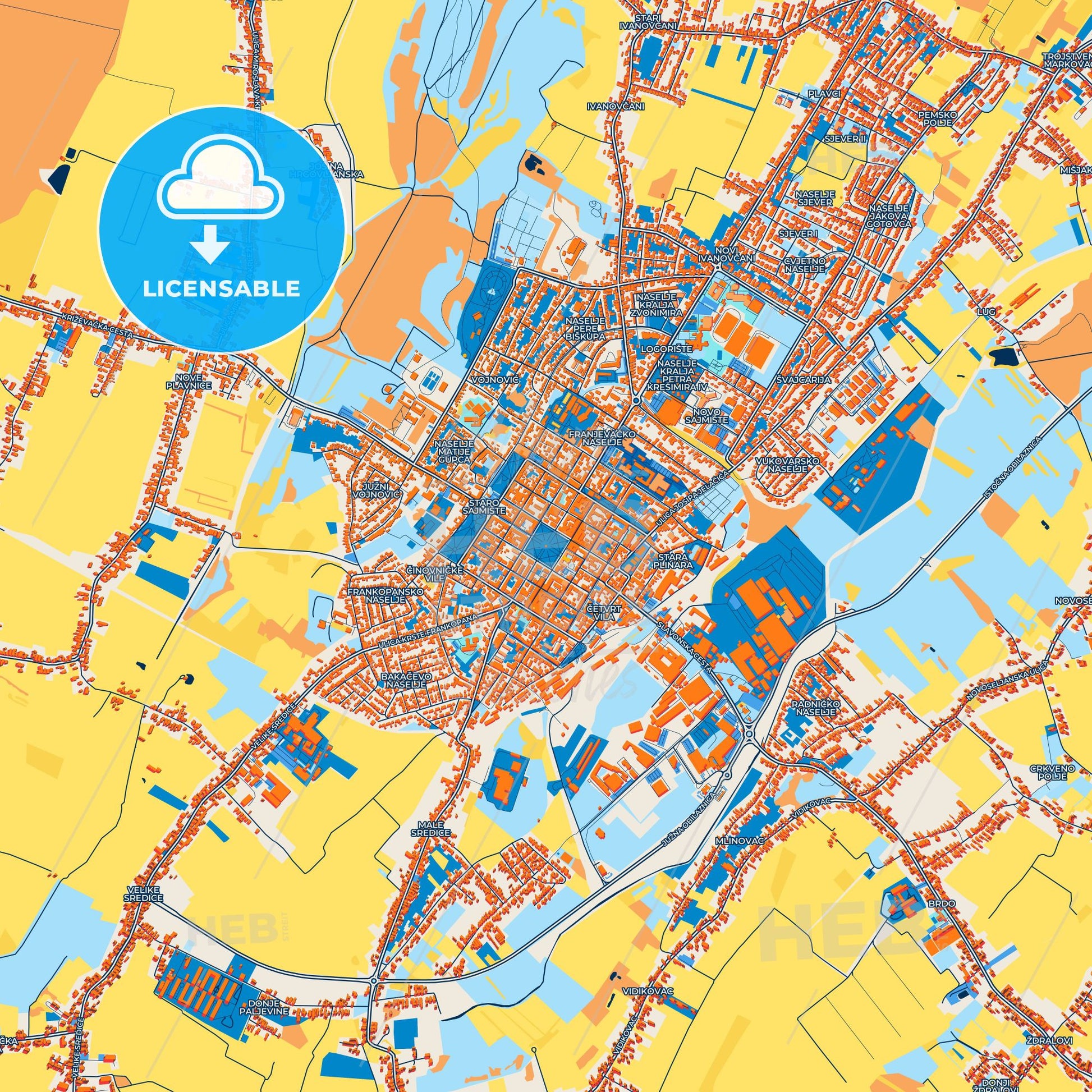 Colorful Bjelovar Street Map with Labels and Buildings