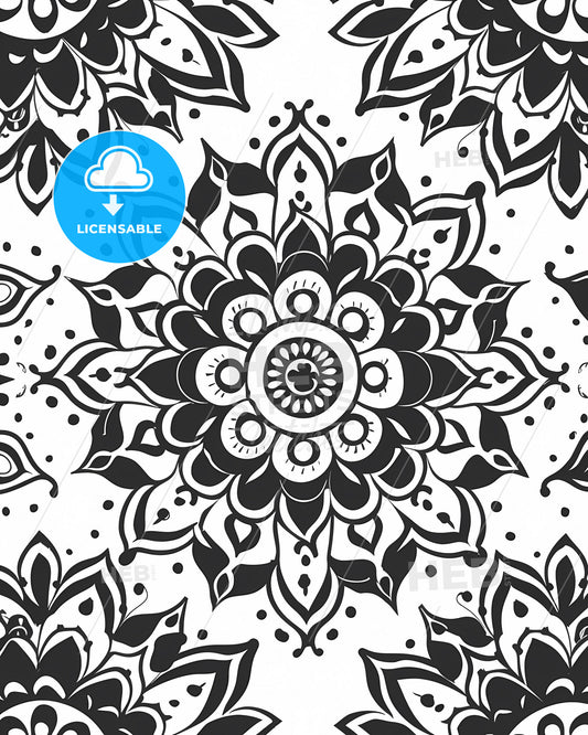 Abstract Black and White Mandala Style Art Pattern Decorative Design Ornate Painting