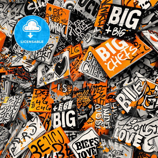 A Pile Of Orange And Black Signs