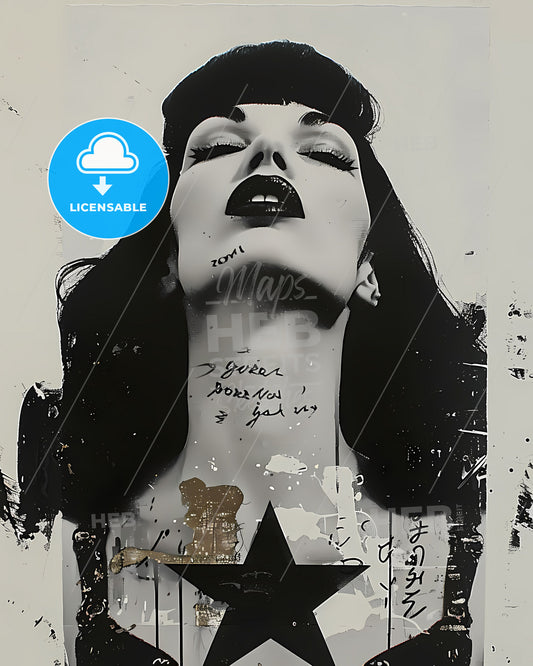 Vibrant Woman Painting, Serene Closed Eyes, Screen Print, White Background, Contemporary Art