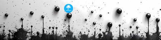 Modern black oriental ornament on white background, minimalist linear geometric art, paint splatter