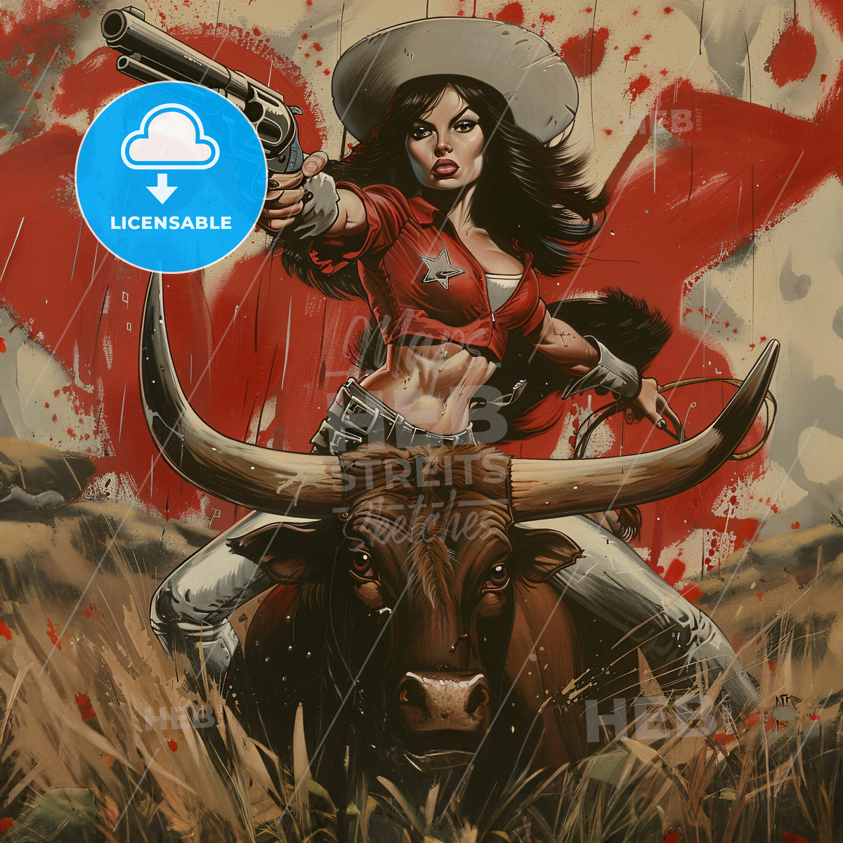 Black White Photography Of Cyber Punk - A Woman Holding A Gun On A Bull
